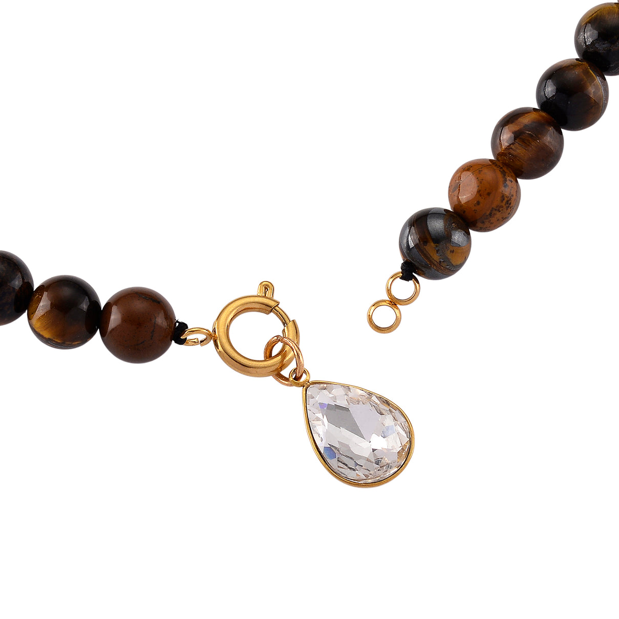 Tigers Eye &amp; White Cubic Zirconia Necklace (Size - 20) with Clasp 255.00 Ct. V32514931 5