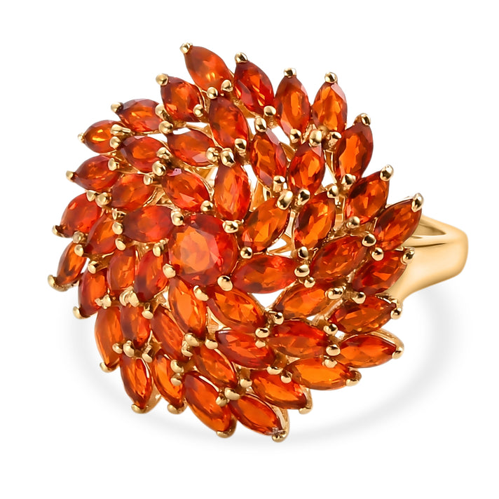 D'Joy - Natural Crimson Fire Opal Floral Ring in 18K Vermeil Yellow Gold Plated Sterling Silver 2.67 Ct. 8562302 1