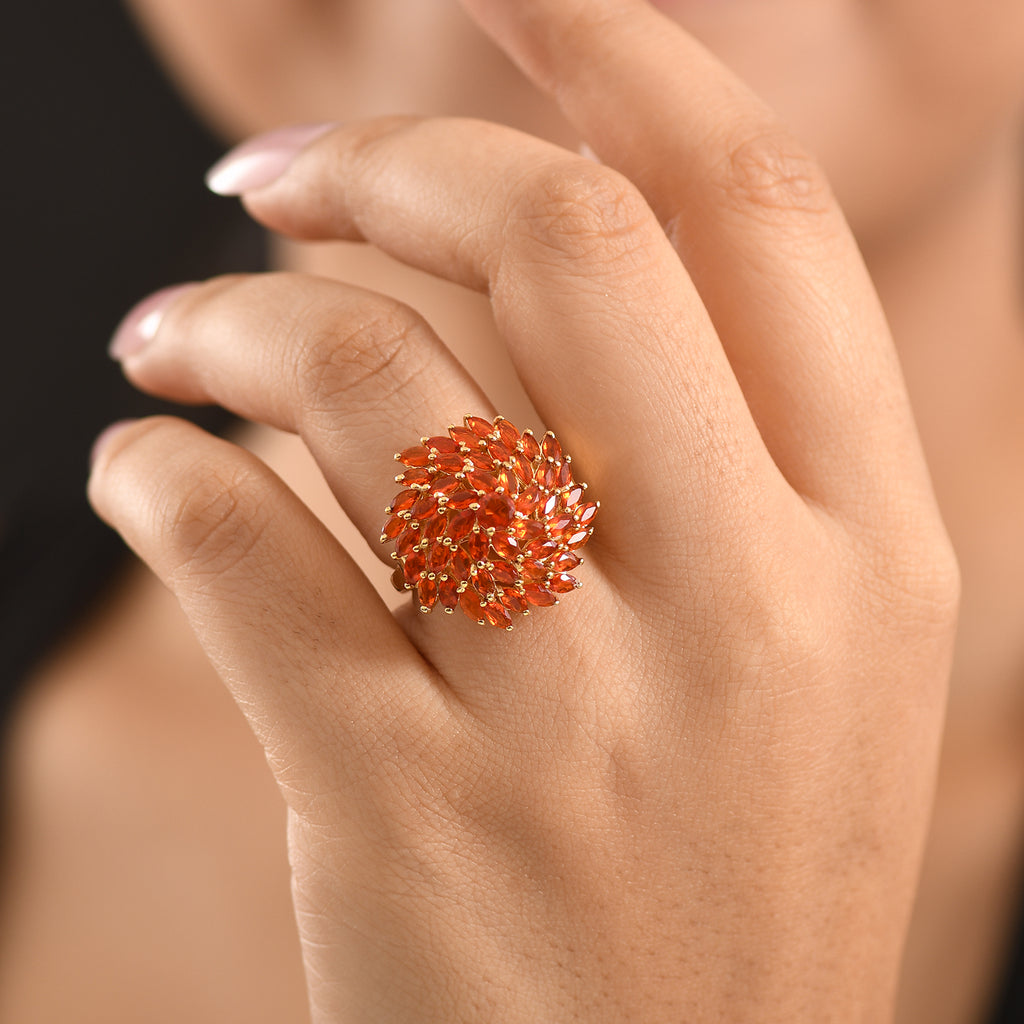 D'Joy - Natural Crimson Fire Opal Floral Ring in 18K Vermeil Yellow Gold Plated Sterling Silver 2.67 Ct._8562302_1