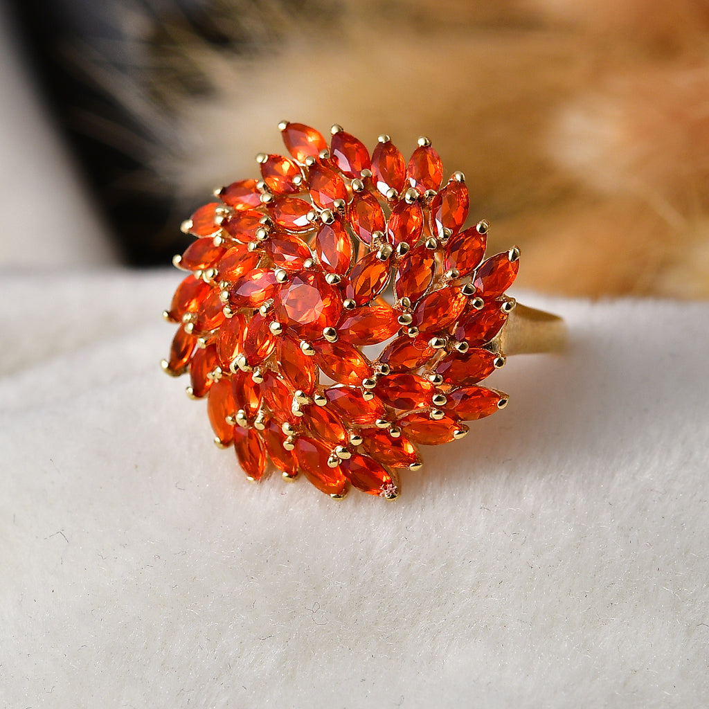 D'Joy - Natural Crimson Fire Opal Floral Ring in 18K Vermeil Yellow Gold Plated Sterling Silver 2.67 Ct._8562302_2