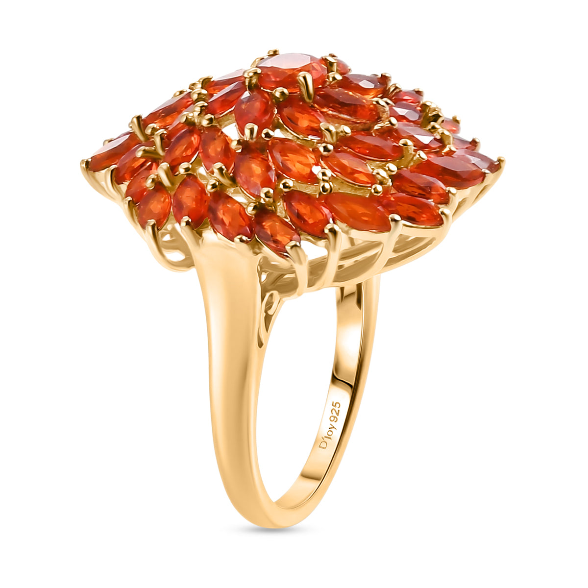 D'Joy - Natural Crimson Fire Opal Floral Ring in 18K Vermeil Yellow Gold Plated Sterling Silver 2.67 Ct. V32523902 4