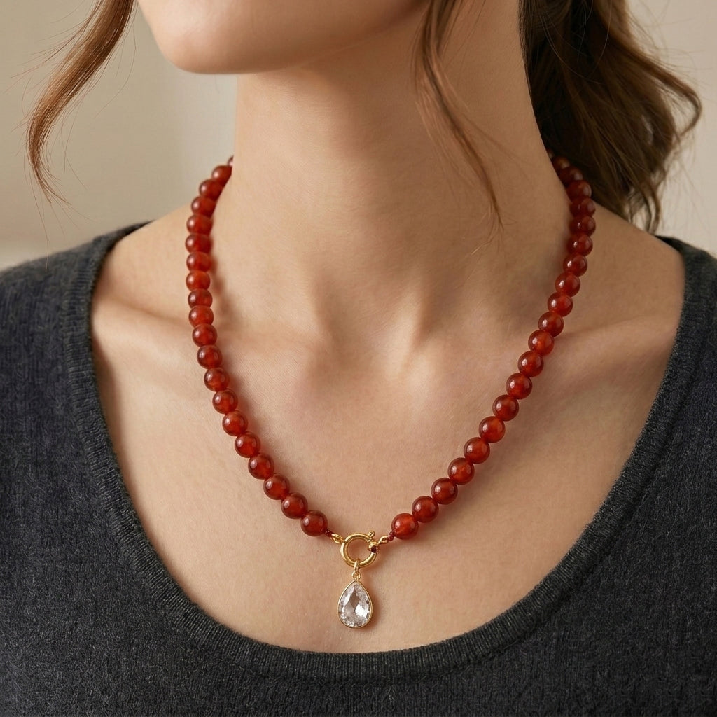 Ruby Agate &amp; White Cubic Zirconia Necklace (Size - 20) with Clasp 255.00 Ct. V32358000 2