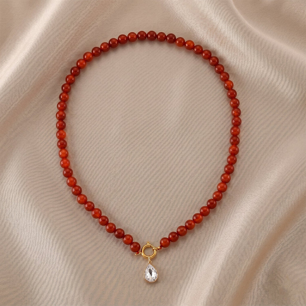 Ruby Agate & White Cubic Zirconia Necklace (Size - 20) with Clasp 255.00 Ct.