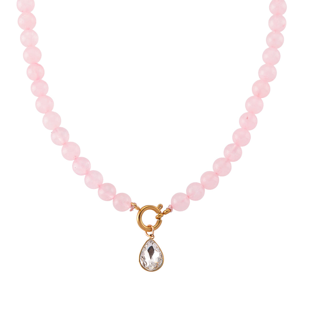 Rose Quartz & White Cubic Zirconia Necklace (Size - 20) with Clasp 255.00 Ct._8562313