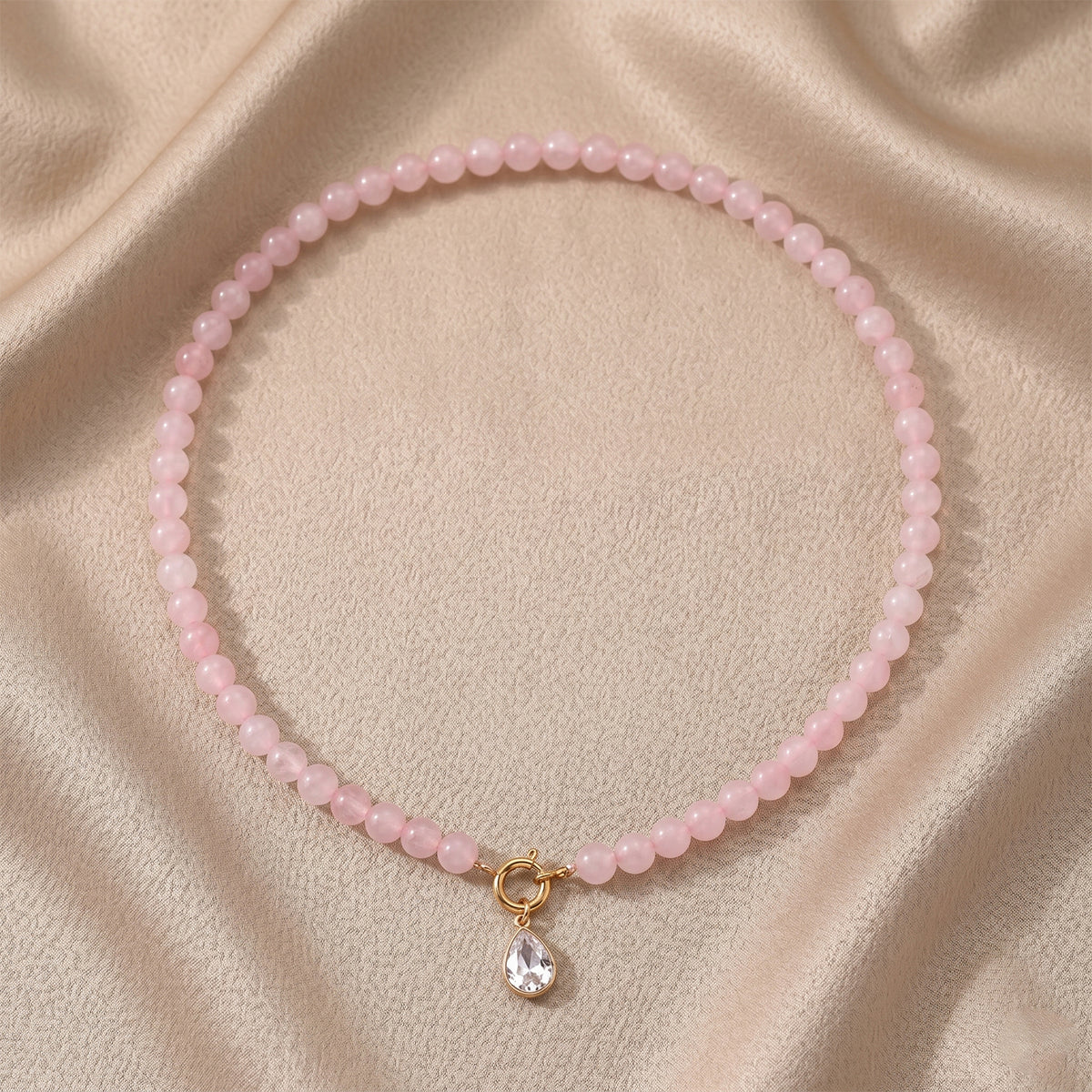 Rose Quartz &amp; White Cubic Zirconia Necklace (Size - 20) with Clasp 255.00 Ct. 8562313 3