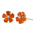 Luxuriant - Natural Crimson Fire Opal & Lab Grown Diamond (SI/G-H) Floral Earring with Push Post in Yellow Gold Plated Sterling Silver 1.12 Ct._8562326