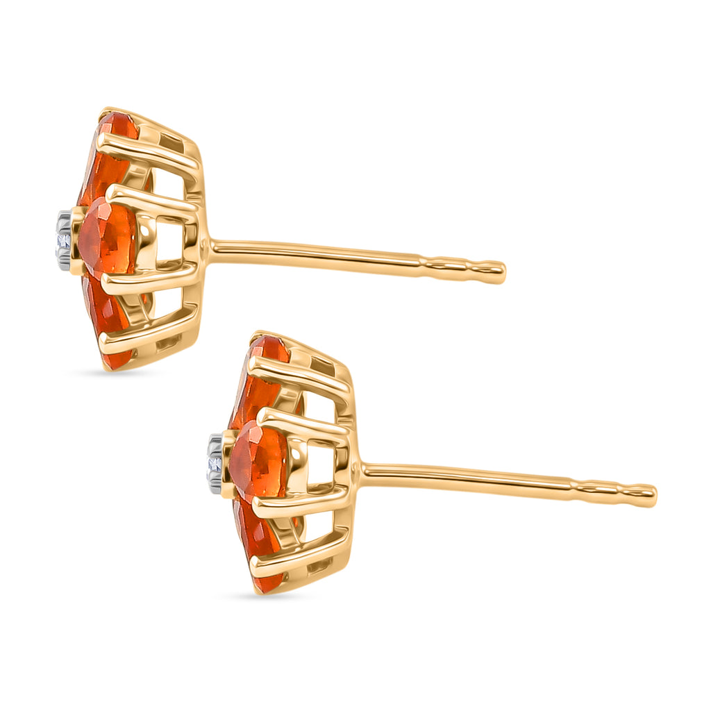 Luxuriant - Natural Crimson Fire Opal & Lab Grown Diamond (SI/G-H) Floral Earring with Push Post in Yellow Gold Plated Sterling Silver 1.12 Ct._8562326_3