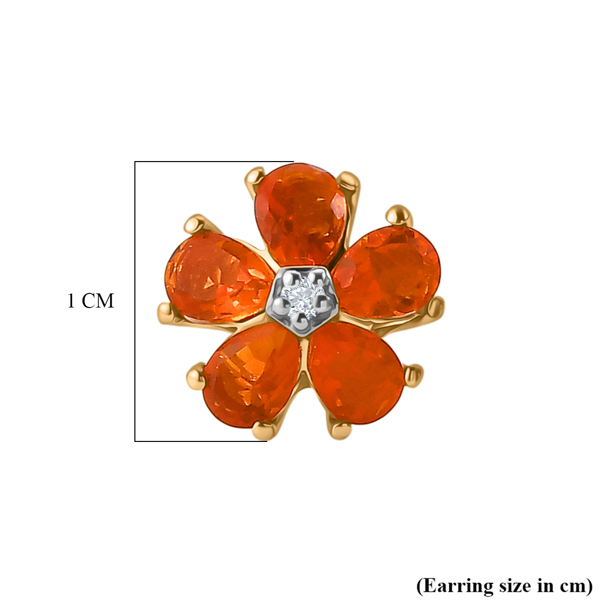 Luxuriant - Natural Crimson Fire Opal &amp; Lab Grown Diamond (SI-G-H) Floral Earring with Push Post in Yellow Gold Plated Sterling Silver 1.12 Ct. 8562326 5