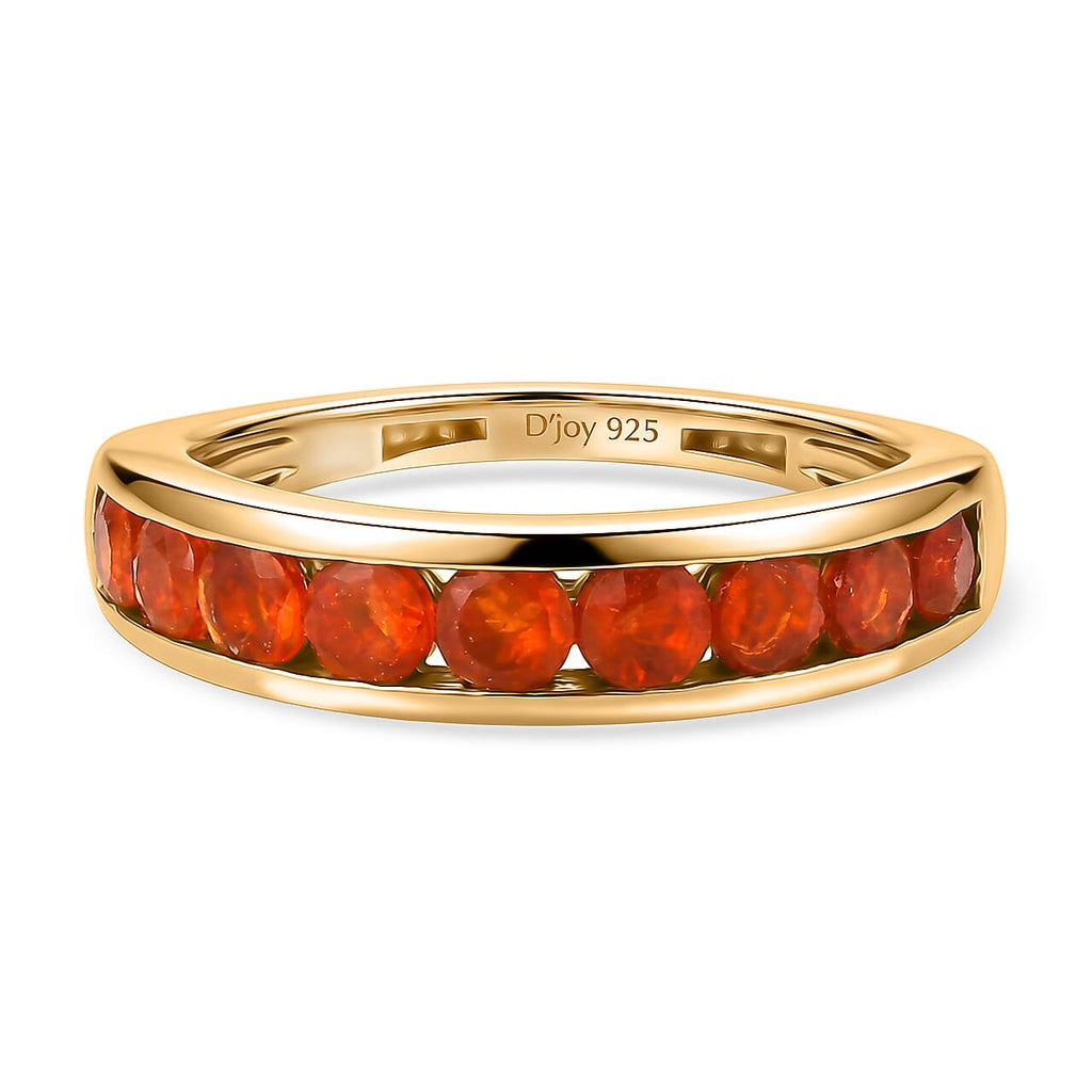D'Joy - Natural Crimson Fire Opal Half Eternity Band Ring in Yellow Gold Plated Sterling Silver 1.00 Ct._8562352