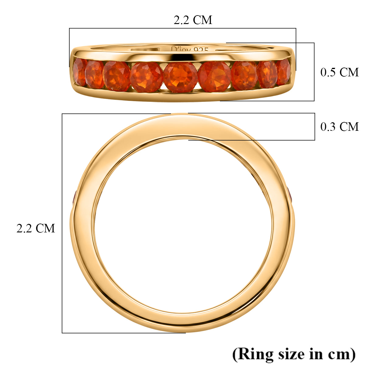 D'Joy - Natural Crimson Fire Opal Half Eternity Band Ring in Yellow Gold Plated Sterling Silver 1.00 Ct. V32528545 6