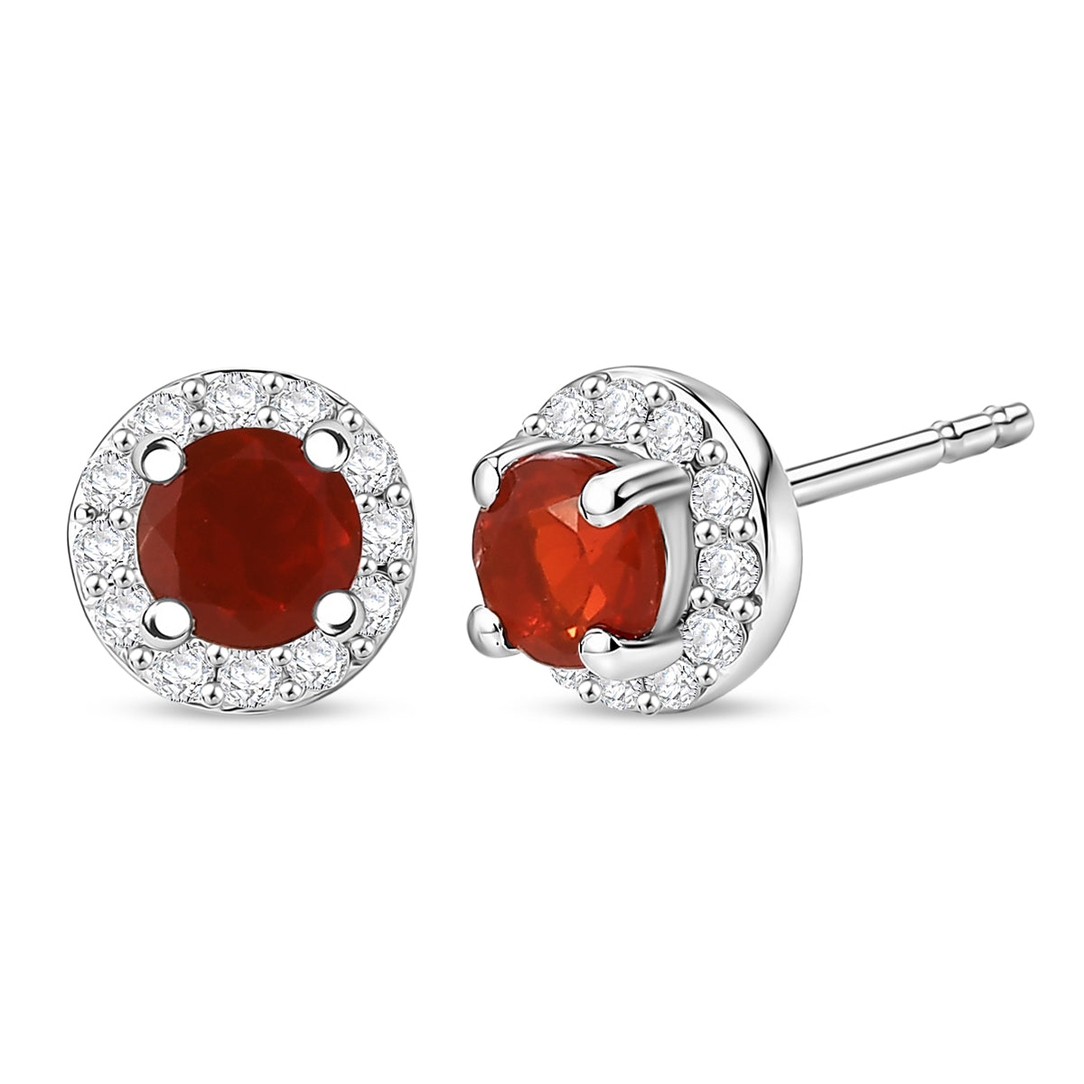 D'Joy - Natural Crimson Fire Opal &amp; Moissanite Halo Stud Earring with Push Post in Platinum Overlay Sterling Silver 8562356 0