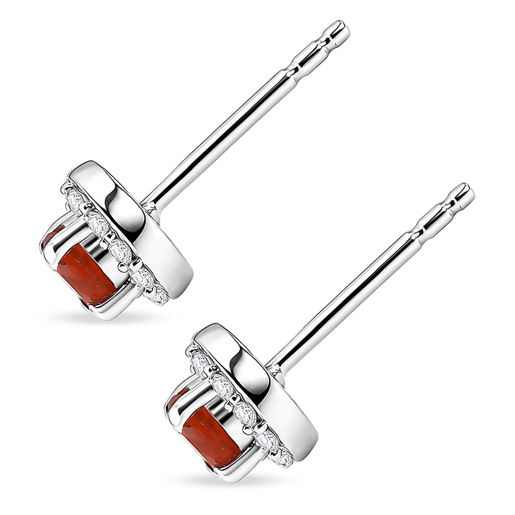 D'Joy - Natural Crimson Fire Opal & Moissanite Halo Stud Earring with Push Post in Platinum Overlay Sterling Silver_8562356_3