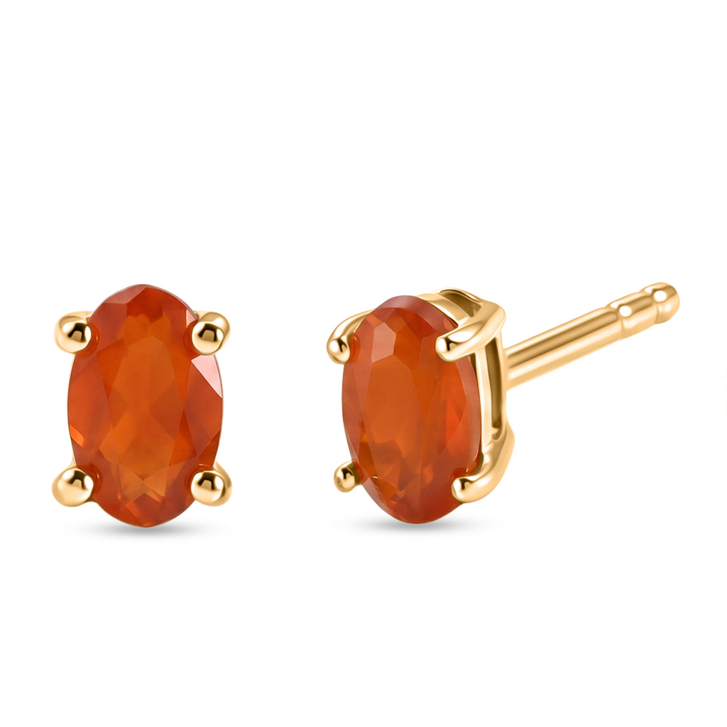 D'Joy - Natural Crimson Fire Opal Solitaire Stud Push Post Earring in Yellow Gold Plated Sterling Silver_8562357