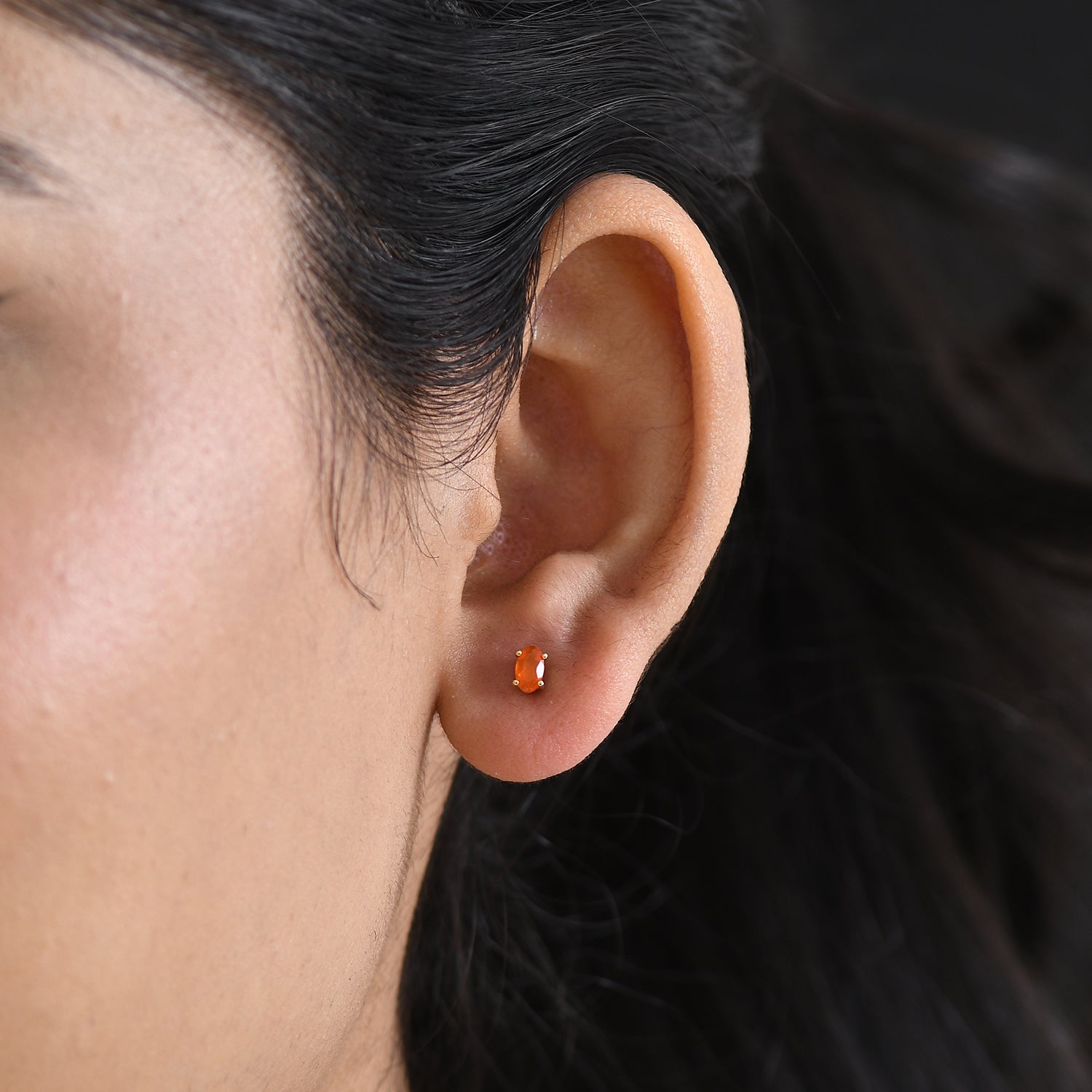 D'Joy - Natural Crimson Fire Opal Solitaire Stud Push Post Earring in Yellow Gold Plated Sterling Silver V32489618 2