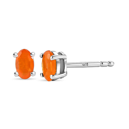 D'Joy - Natural Crimson Fire Opal Solitaire Stud Push Post Earring in Yellow Gold Plated Sterling Silver