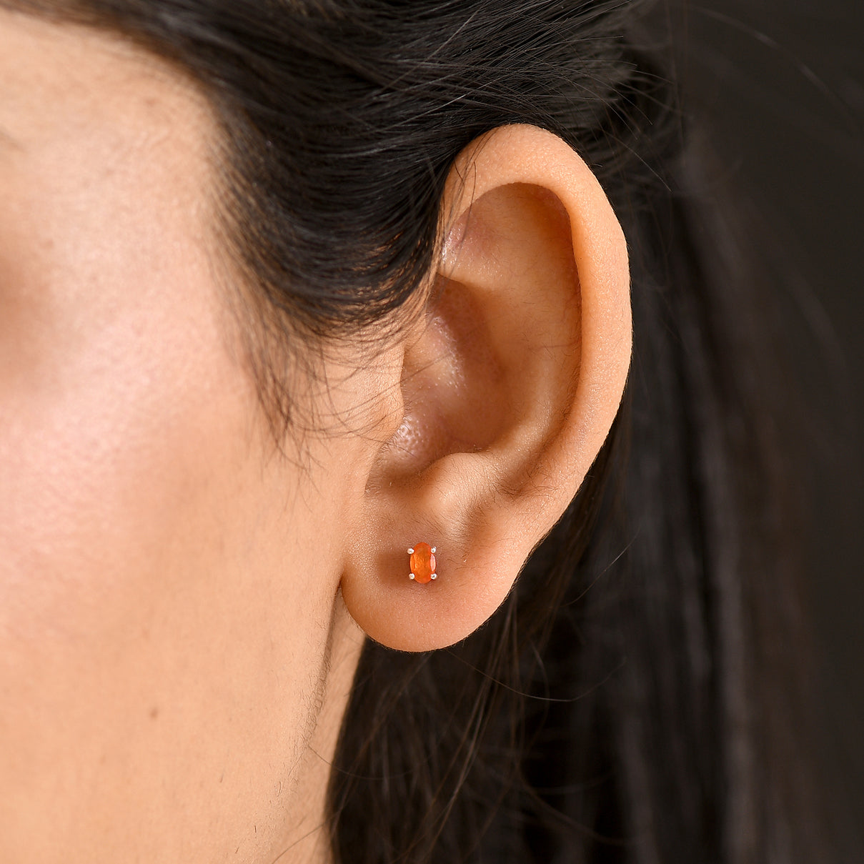 D'Joy - Natural Crimson Fire Opal Solitaire Stud Push Post Earring in Platinum Overlay Sterling Silver 8562358 2