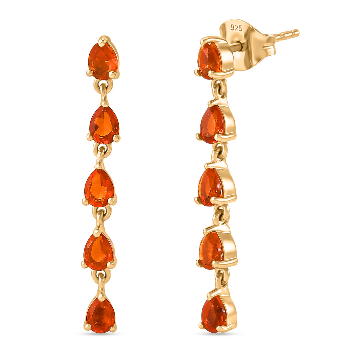 D'Joy - Natural Crimson Fire Opal Dangling Earring with Push Post in Yellow Gold Plated Sterling Silver 1.10 Ct. 8562388 0