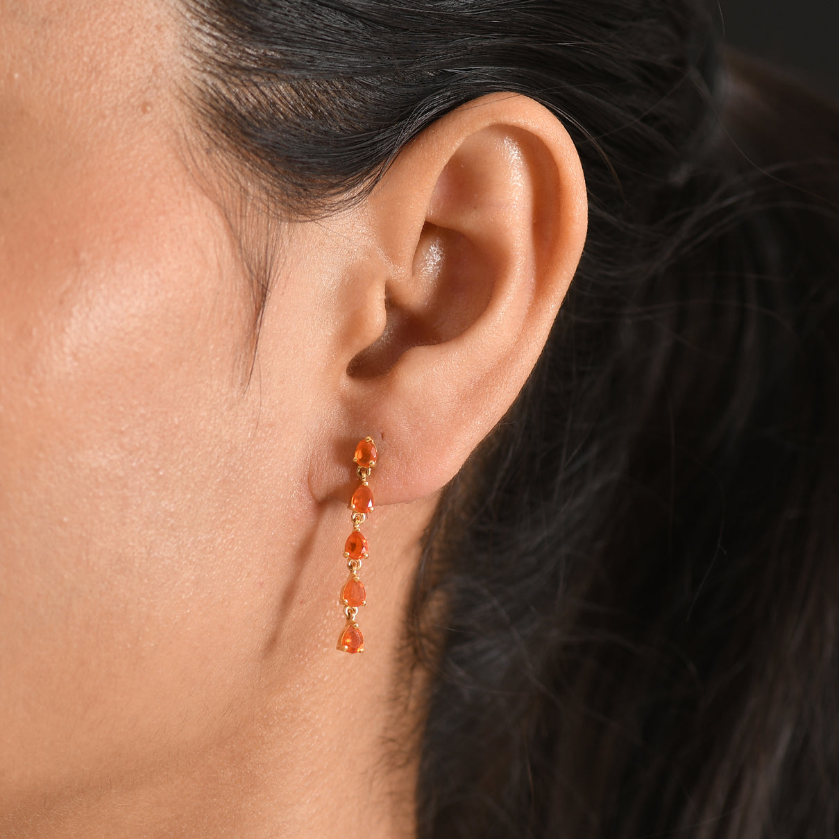 D'Joy - Natural Crimson Fire Opal Dangling Earring with Push Post in Yellow Gold Plated Sterling Silver 1.10 Ct. 8562388 2