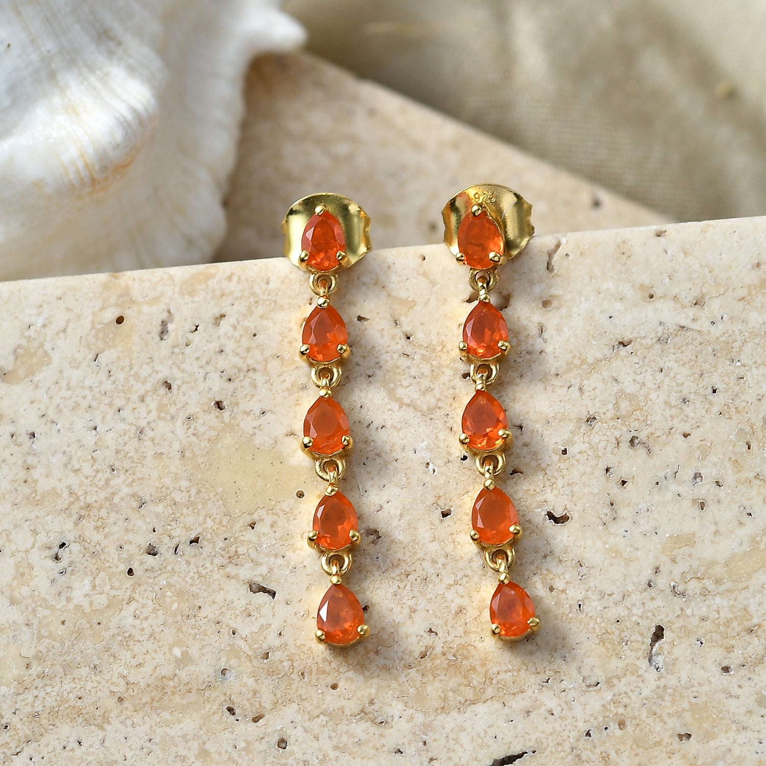 D'Joy - Natural Crimson Fire Opal Dangling Earring with Push Post in Yellow Gold Plated Sterling Silver 1.10 Ct. 8562388 3