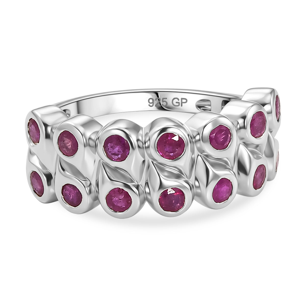 GP - African Ruby &amp; Blue Sapphire Cluster Ring in Rhodium Overlay Sterling Silver 1.43 Ct. 8562636 0