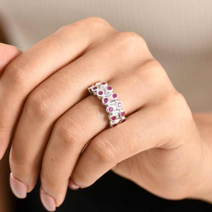 GP - African Ruby &amp; Blue Sapphire Cluster Ring in Rhodium Overlay Sterling Silver 1.43 Ct. 8562636 2