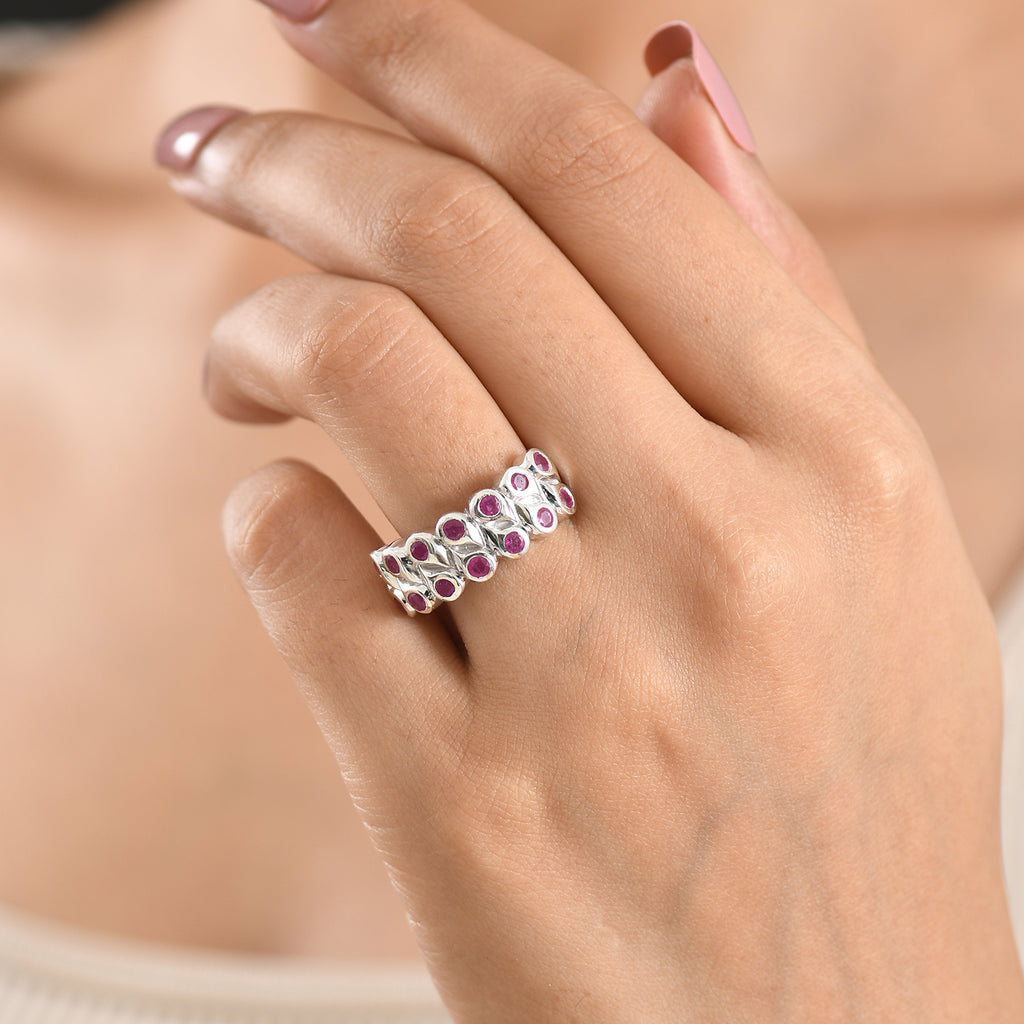 GP - African Ruby & Blue Sapphire Cluster Ring in Rhodium Overlay Sterling Silver 1.43 Ct._8562636_2