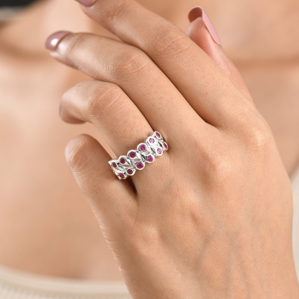 GP - African Ruby &amp; Blue Sapphire Cluster Ring in Rhodium Overlay Sterling Silver 1.43 Ct. 8562636 3