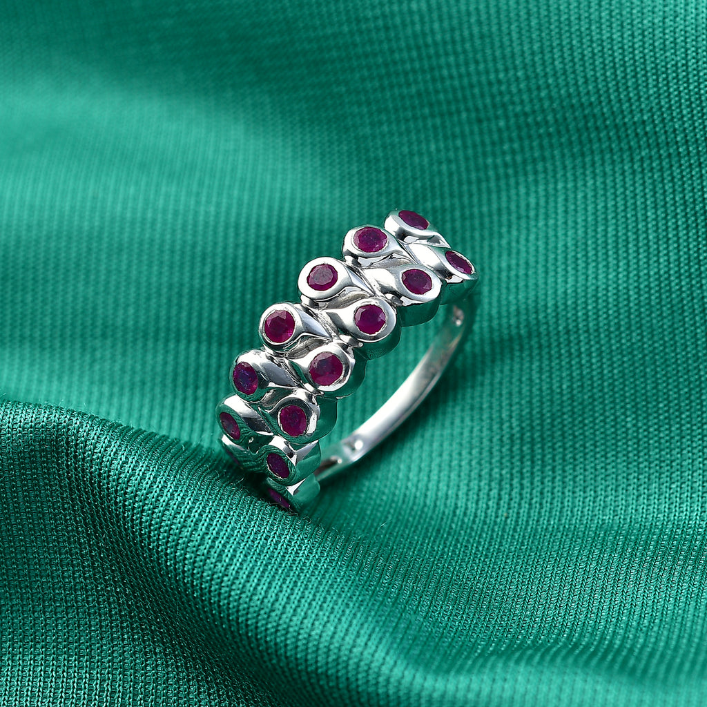 GP - African Ruby & Blue Sapphire Cluster Ring in Rhodium Overlay Sterling Silver 1.43 Ct._8562636_3