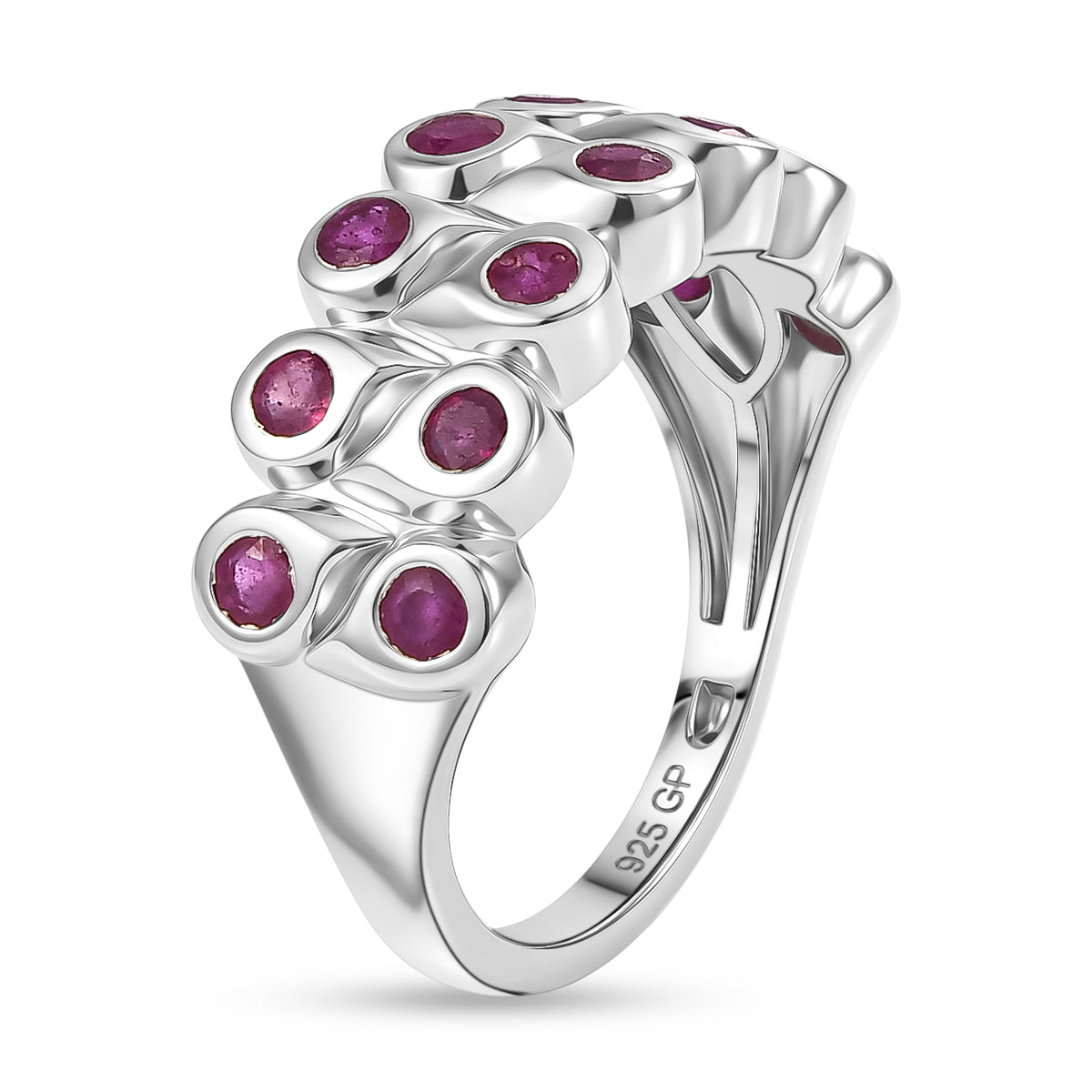 GP - African Ruby &amp; Blue Sapphire Cluster Ring in Rhodium Overlay Sterling Silver 1.43 Ct. 8562636 5