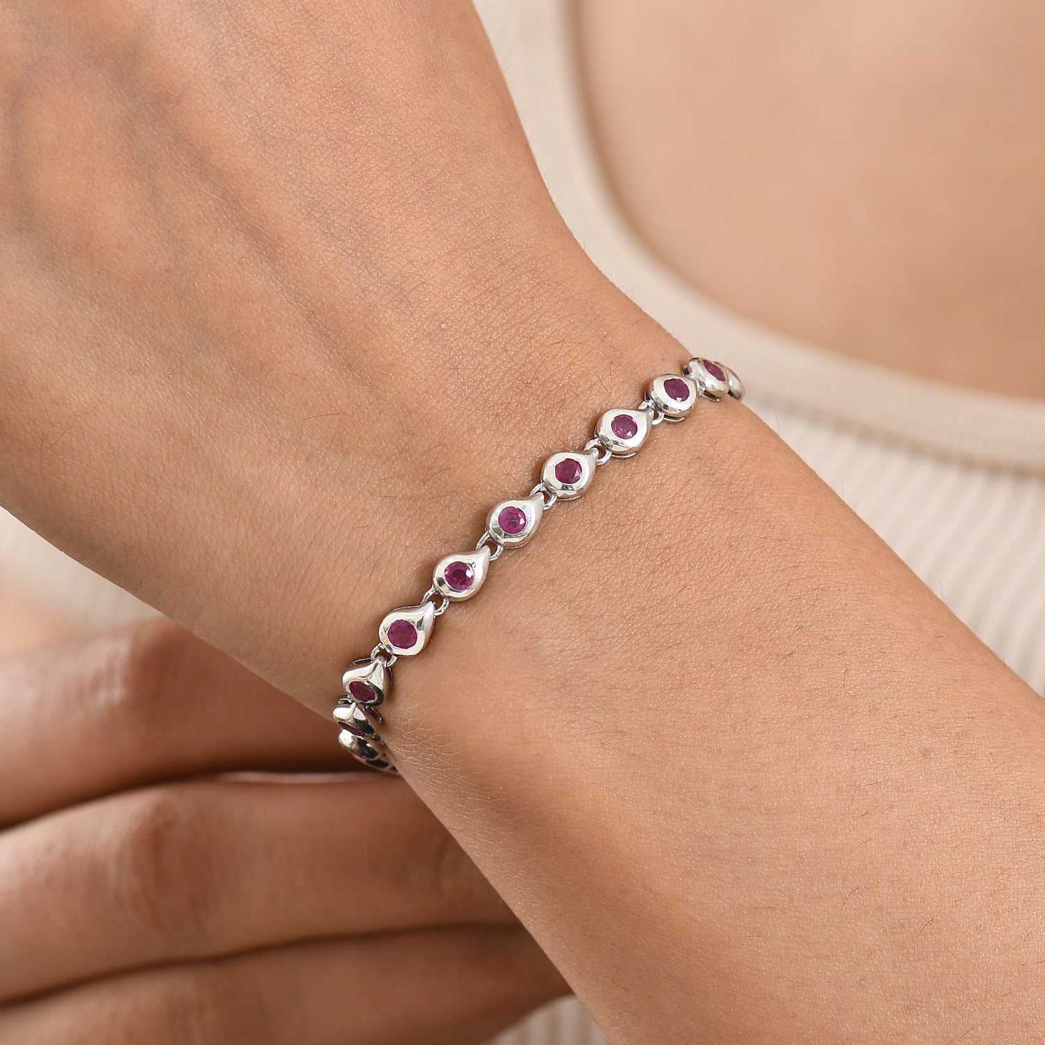 GP - African Ruby &amp; Blue Sapphire Linking Bracelet (Size - 7.5) with GB Lock Box in Rhodium Overlay Sterling Silver 4.26 Ct. 8562650 2