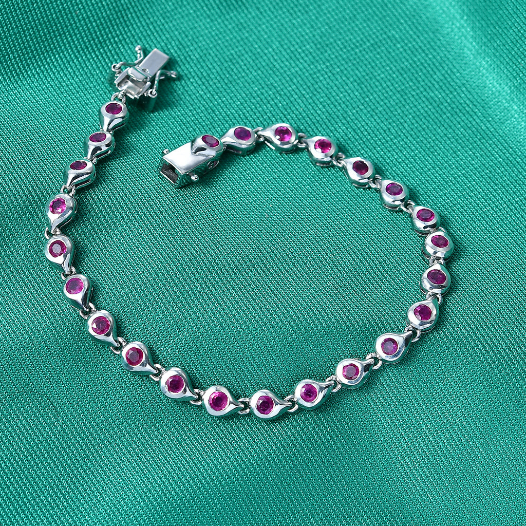 GP - African Ruby & Blue Sapphire Linking Bracelet (Size - 7.5) with GB Lock Box in Rhodium Overlay Sterling Silver 4.26 Ct._8562650_2