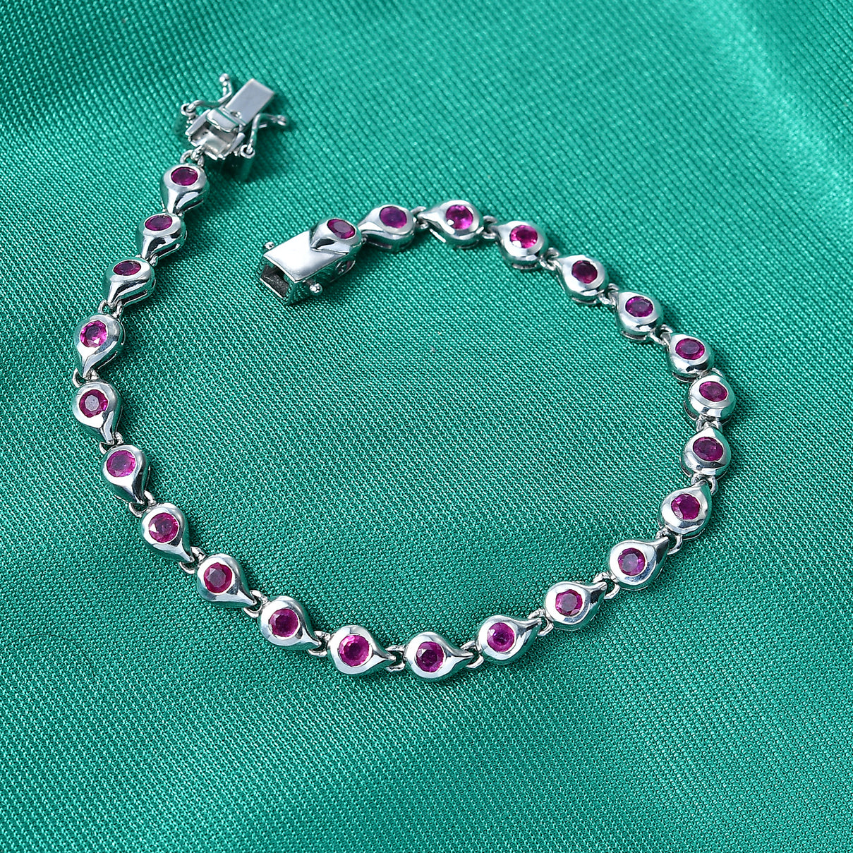 GP - African Ruby &amp; Blue Sapphire Linking Bracelet (Size - 7.5) with GB Lock Box in Rhodium Overlay Sterling Silver 4.26 Ct. 8562650 3