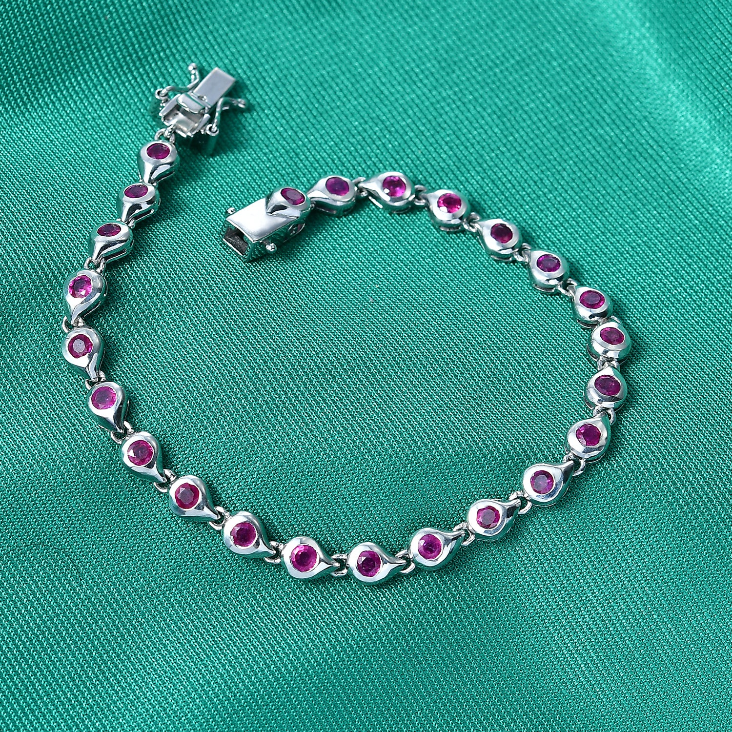GP - African Ruby &amp; Blue Sapphire Linking Bracelet (Size - 7.5) with GB Lock Box in Rhodium Overlay Sterling Silver 4.26 Ct. 8562650 3