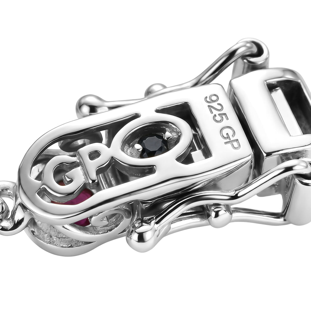 GP - African Ruby & Blue Sapphire Linking Bracelet (Size - 7.5) with GB Lock Box in Rhodium Overlay Sterling Silver 4.26 Ct._8562650_4