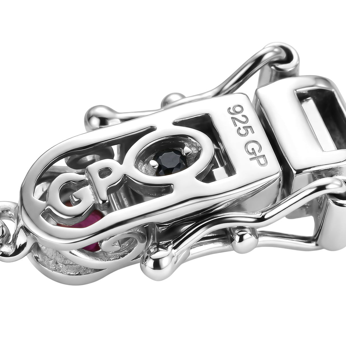 GP - African Ruby &amp; Blue Sapphire Linking Bracelet (Size - 7.5) with GB Lock Box in Rhodium Overlay Sterling Silver 4.26 Ct. 8562650 5