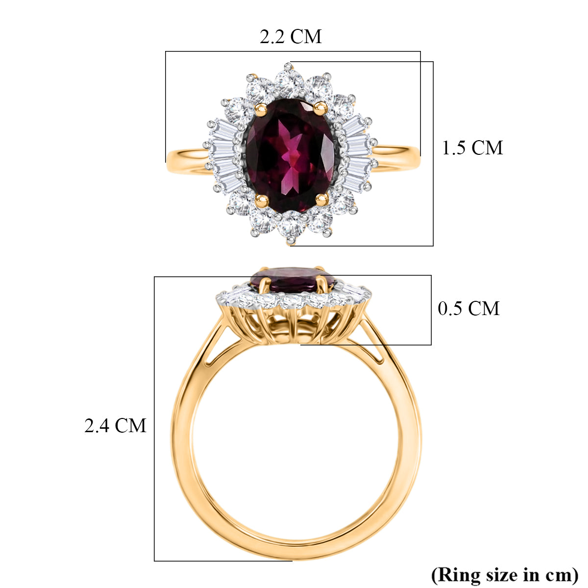 The Tony Diniz Collection - 9K Yellow Gold AAA Natural Radiant Ember Garnet (2.10 Ct) &amp; Lab Grown Diamond (SI-G-H 0.50ct) Halo Ring 2.60 Ct. 8562653 6