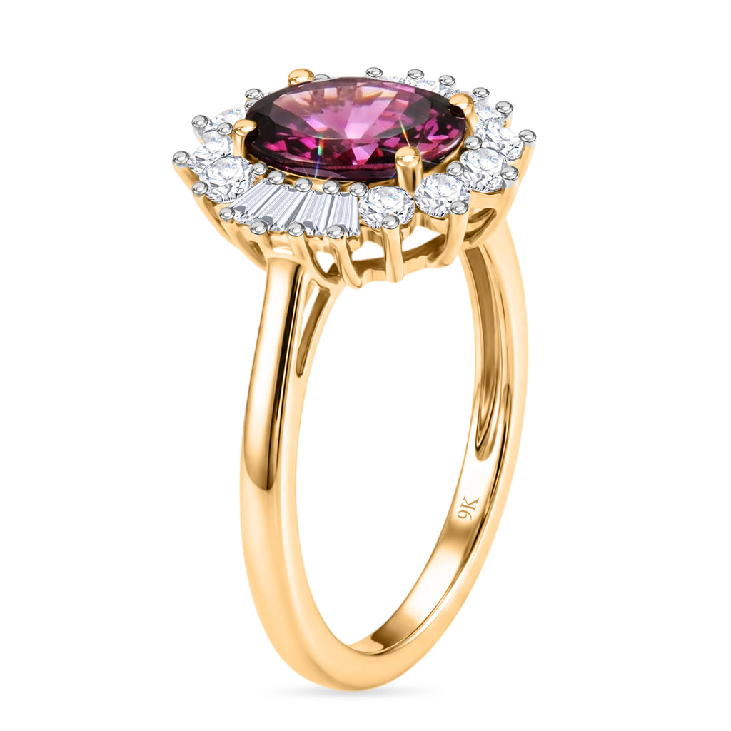 The Tony Diniz Collection - 9K Yellow Gold AAA Natural Radiant Ember Garnet (2.10 Ct) & Lab Grown Diamond (SI/G-H 0.50ct) Halo Ring 2.60 Ct._8562686_3