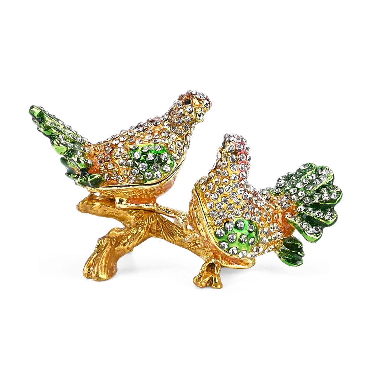 LIVMORE Multi-Colour Diamonds Embellished Two Birds Shaped Trinket Storage Box (Size 8x5x1 cm) - Gold V32633389 3
