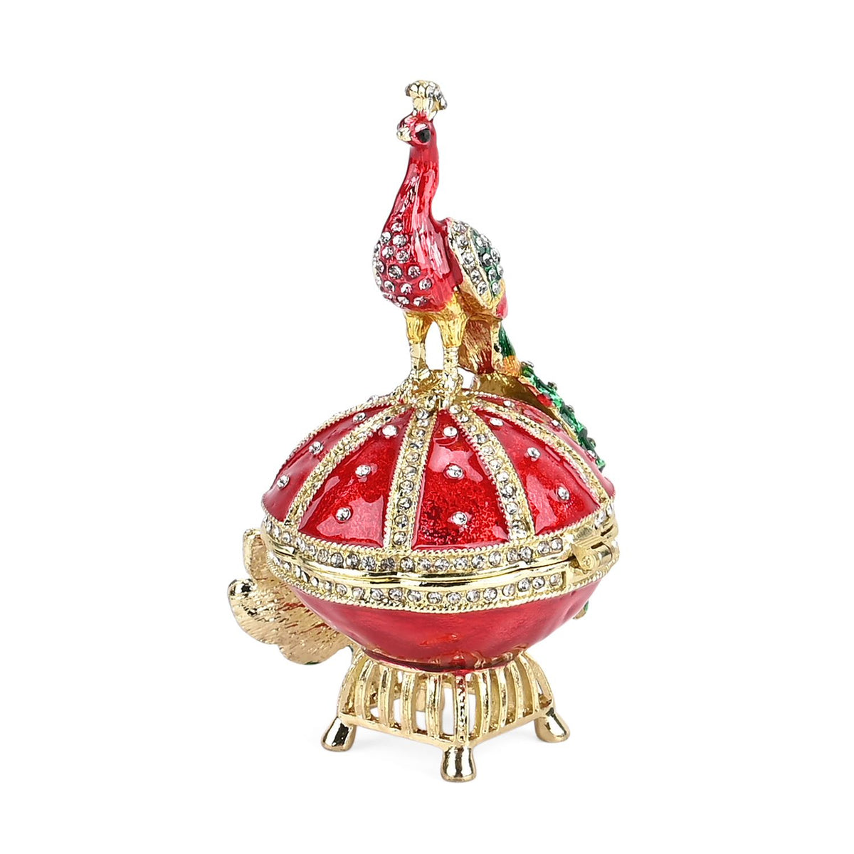 LIVMORE Multicolour Diamond Embellished Peacock Shaped Trinket Storage Box  (Size 6x7x10 cm) - Red V32604449 0