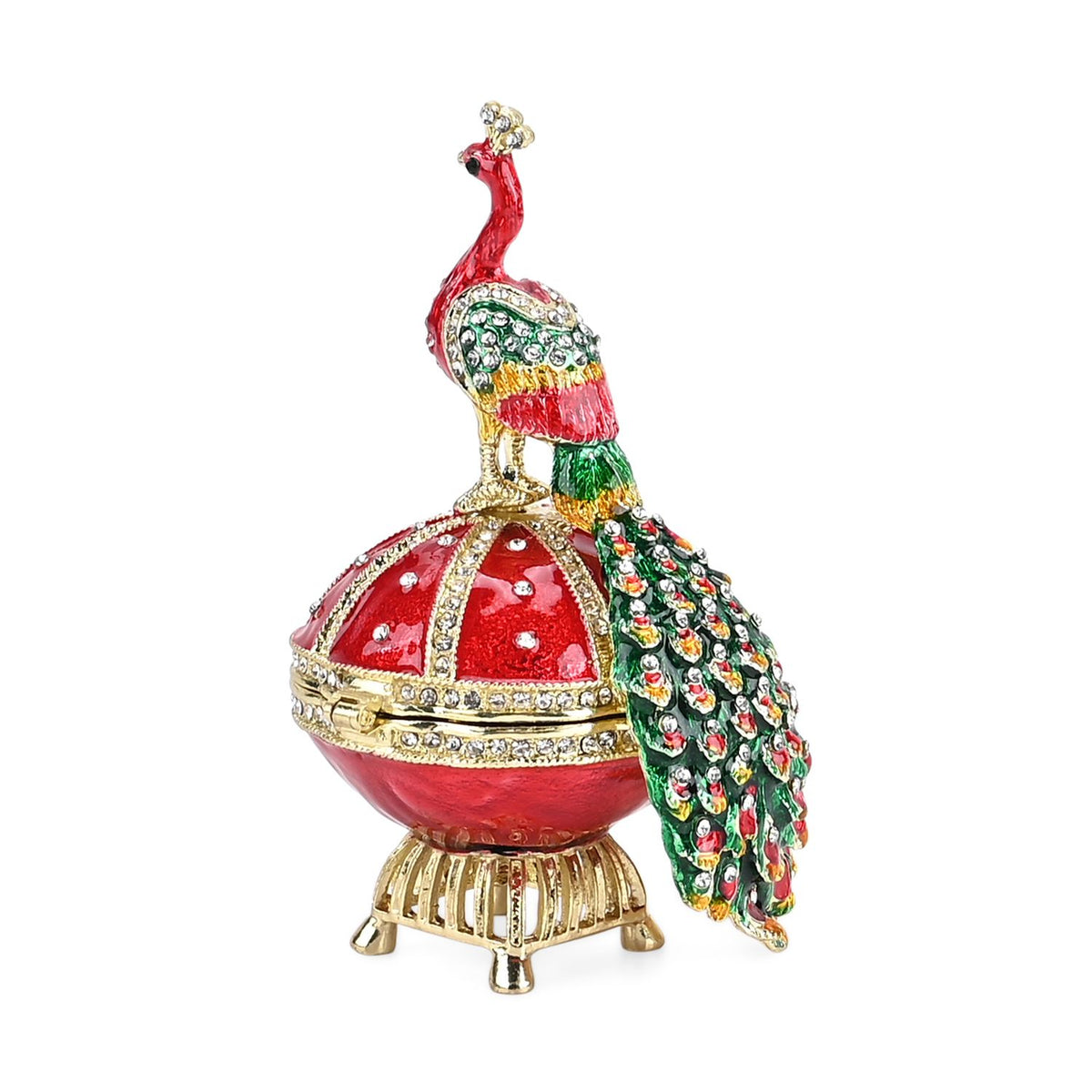 LIVMORE Multicolour Diamond Embellished Peacock Shaped Trinket Storage Box  (Size 6x7x10 cm) - Red V32604449 3