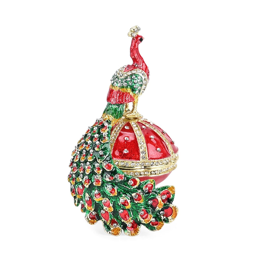 LIVMORE Peacock Shaped Trinket Storage Box  (Size 6x7x10 cm) - Red_8562698_3