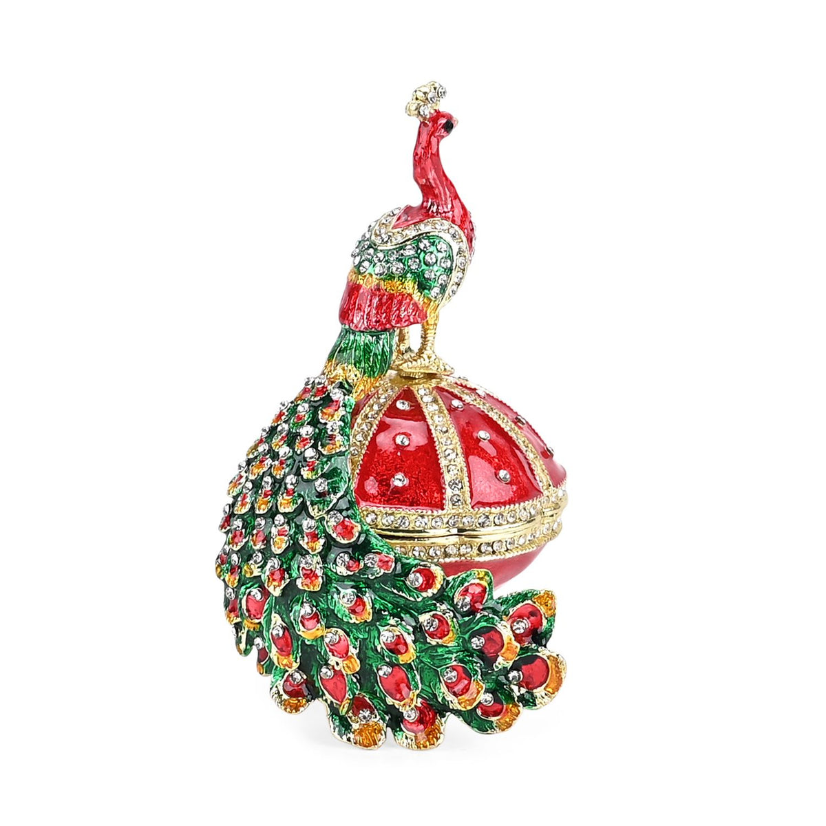LIVMORE Multicolour Diamond Embellished Peacock Shaped Trinket Storage Box  (Size 6x7x10 cm) - Red V32604449 4
