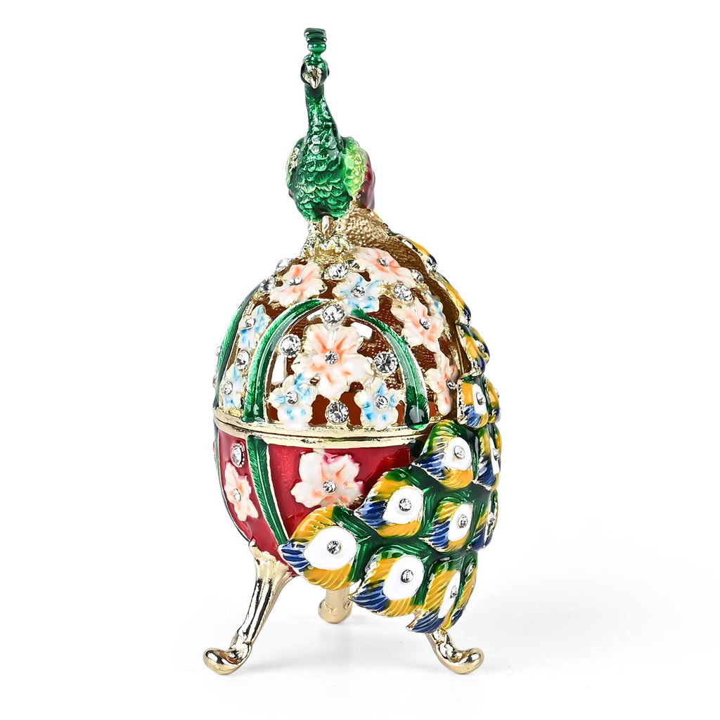 LIVMORE Peacock Shaped Egg Trinket Storage Box (Size 6x5x14 cm) - Green_8562759