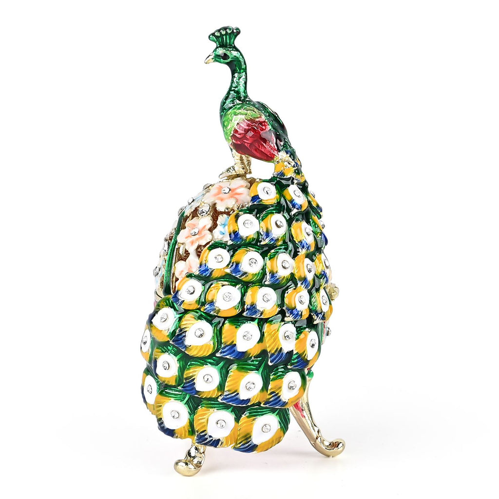 LIVMORE Peacock Shaped Egg Trinket Storage Box (Size 6x5x14 cm) - Green_8562759_1