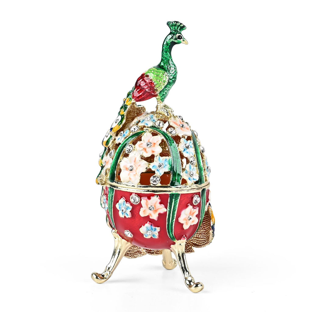 LIVMORE Peacock Shaped Egg Trinket Storage Box (Size 6x5x14 cm) - Green_8562759_2