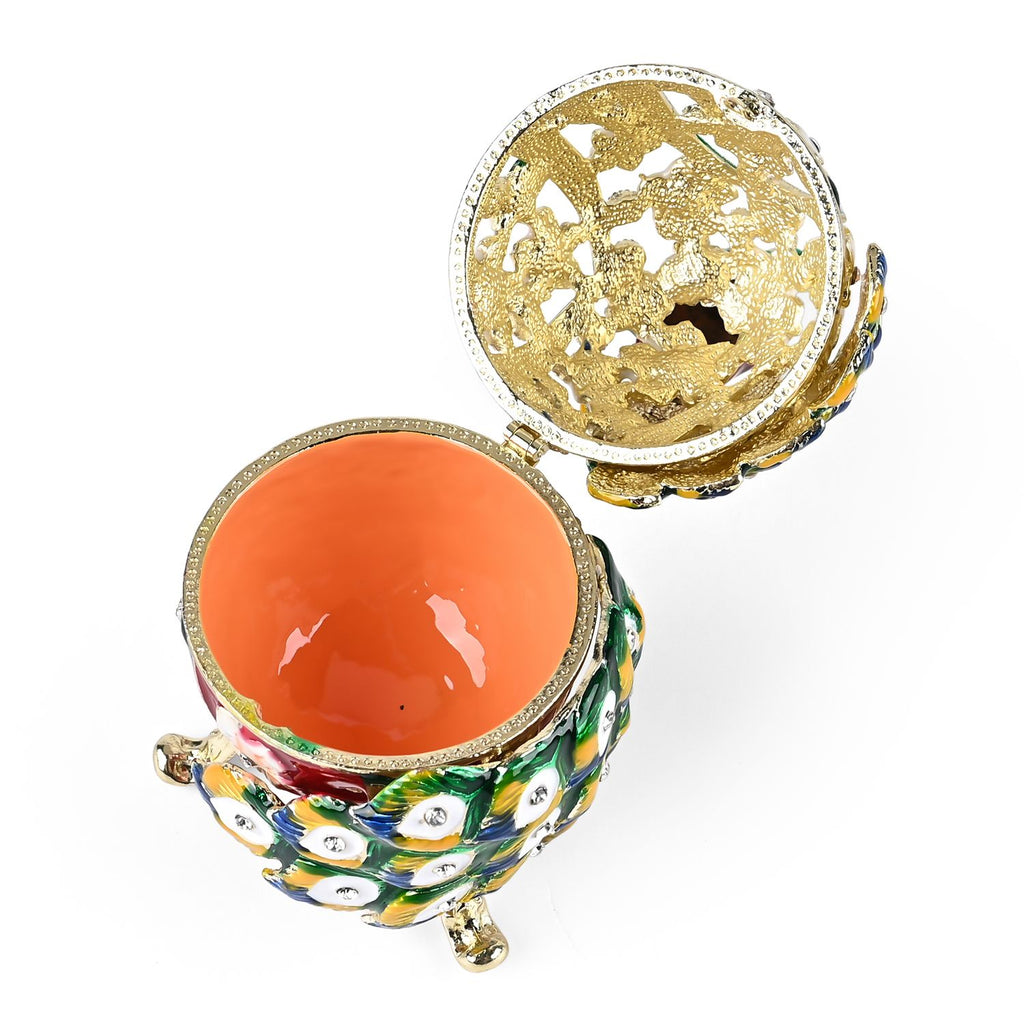 LIVMORE Peacock Shaped Egg Trinket Storage Box (Size 6x5x14 cm) - Green_8562759_3