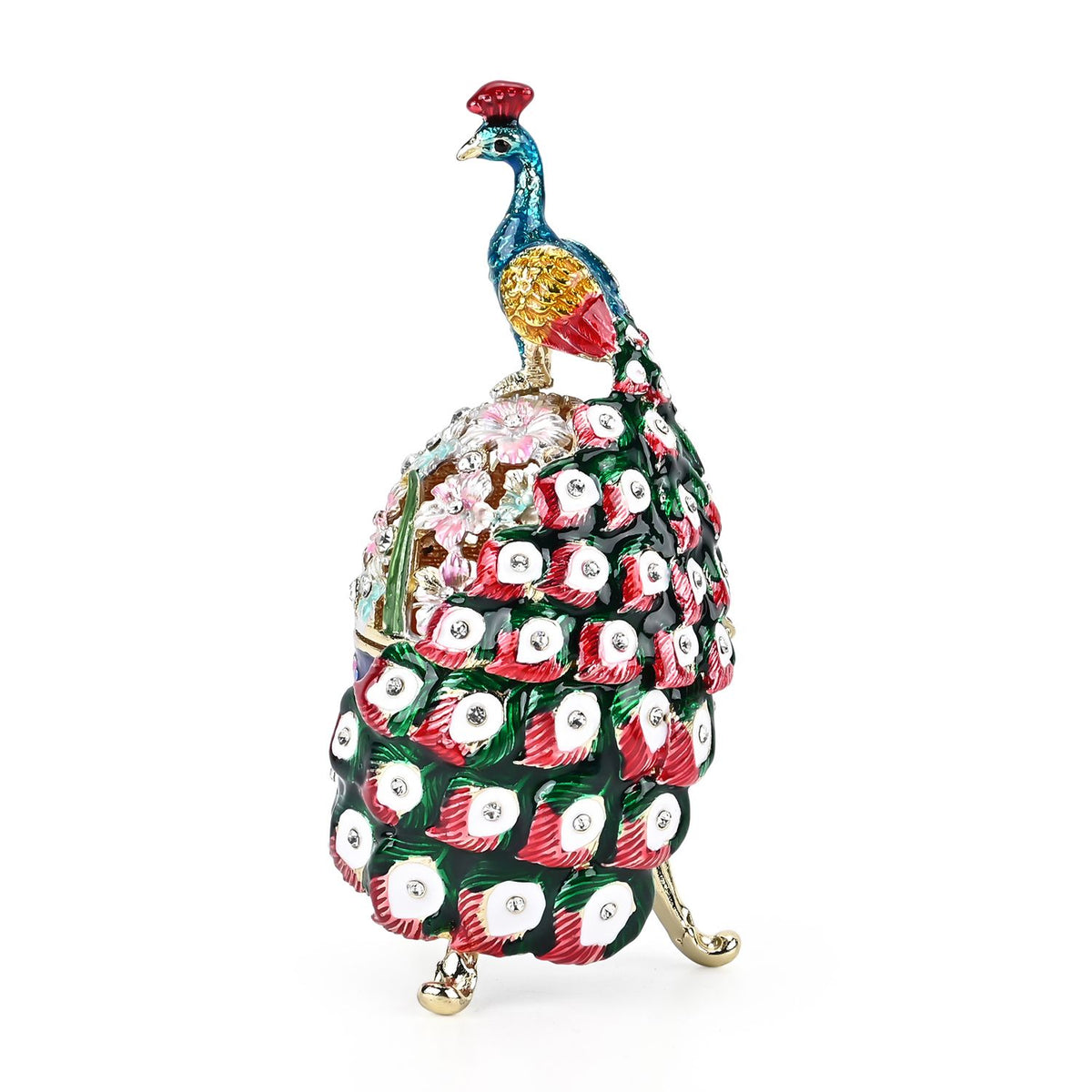 LIVMORE Multicolour Embellished Peacock Shaped Egg Trinket Storage Box (Size 6x5x14 cm) - Blue V32701186 2