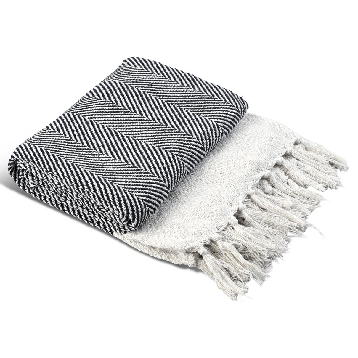 LIVMORE 100%  Cotton Patterned Throw Blanket (Size 130x160 cm) - Navy V32519769 0