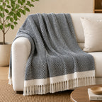 LIVMORE Cotton Patterned Throw Blanket (Size 130x1 cm) - Navy_8562762_1