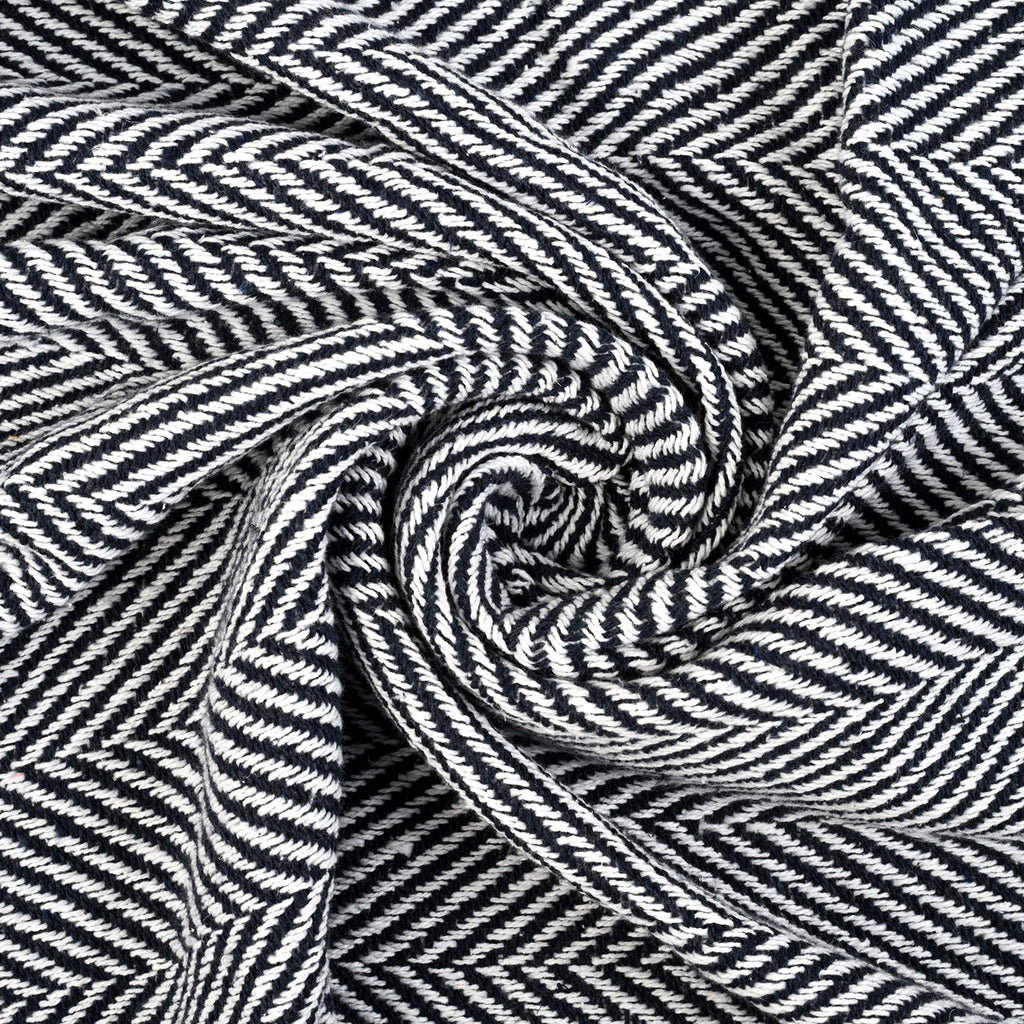 LIVMORE Cotton Patterned Throw Blanket (Size 130x1 cm) - Navy_8562762_2